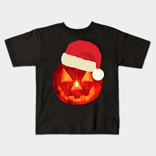 Halloween Jack O Lantern Wearing Santa Hat T-shirt Kids T-Shirt